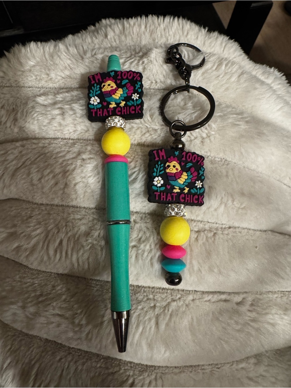 That Chick Keychain and Pen Set - Teal and Yellow